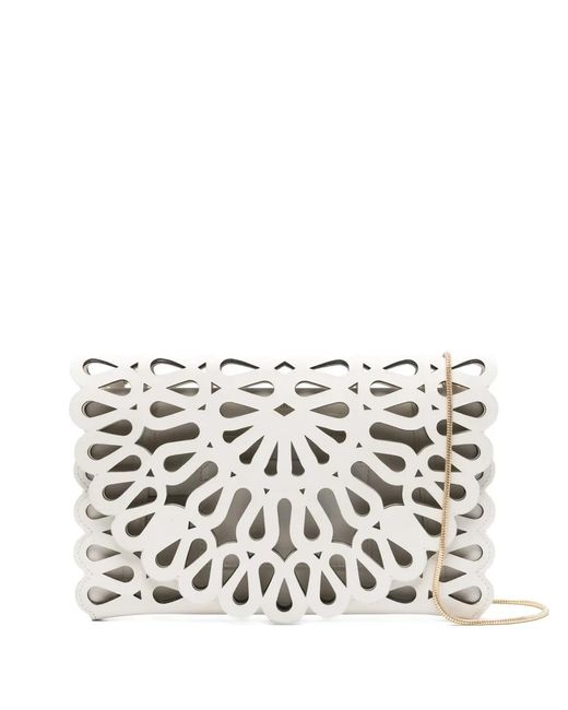 Jonathan Simkhai White Laser-Cut Leather Clutch