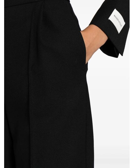 Maison Kitsuné Black Pleated Wool-Blend Wide-Leg Trousers