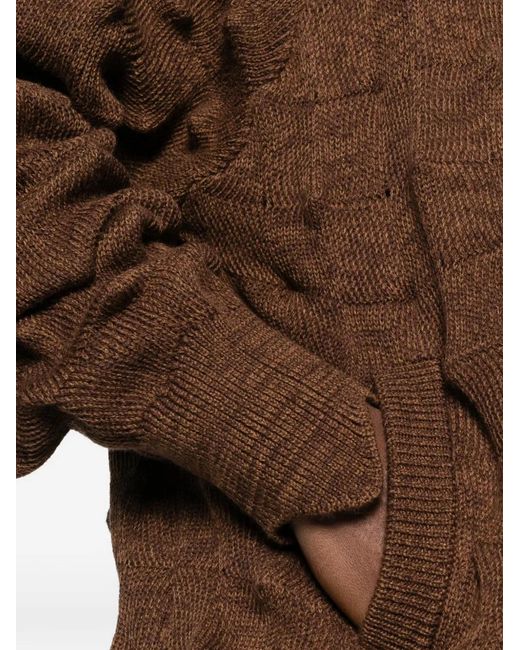 MADFRENZY Brown Spiked Zip-Up Cable-Knit Cardigan for men