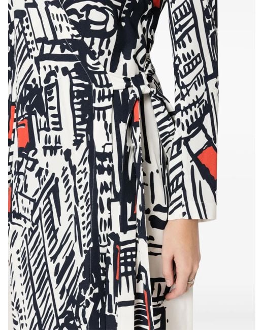 Gloria Coelho White Abstract-Print Wrap Dress