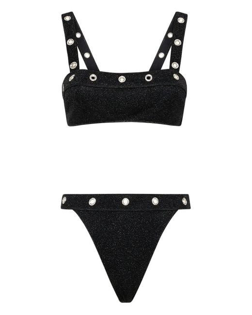 Oseree Black Lumière Crystal-Studs Bikini