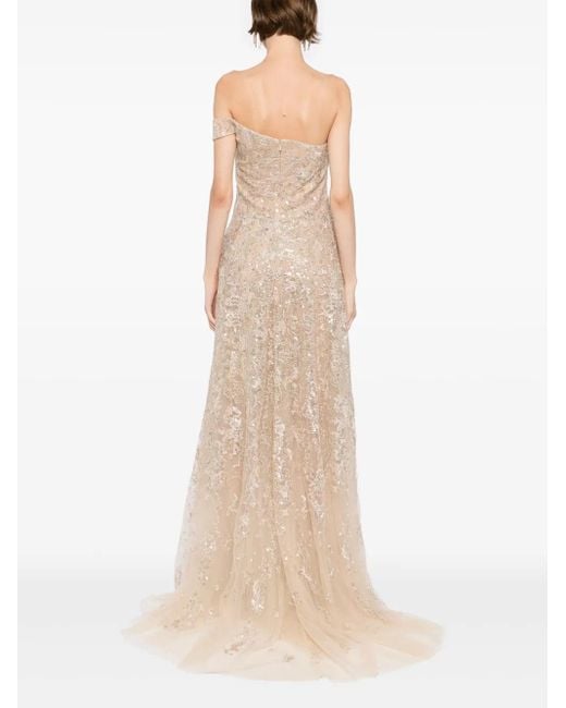 Saiid Kobeisy Natural Off-Shoulder Embroidered Dress