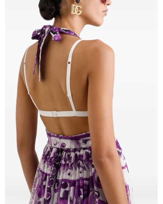 Dolce & Gabbana Purple Maxi Majolica-Print Dress