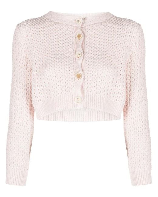 Fabiana Filippi Pink Sequin-Detail Open-Knit Cardigan