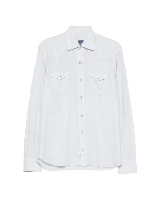 Barba Napoli White Striped Shirt for men