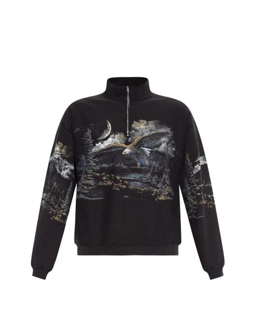 Roa Black Zip-Neck Graphic Sweatshirt for men