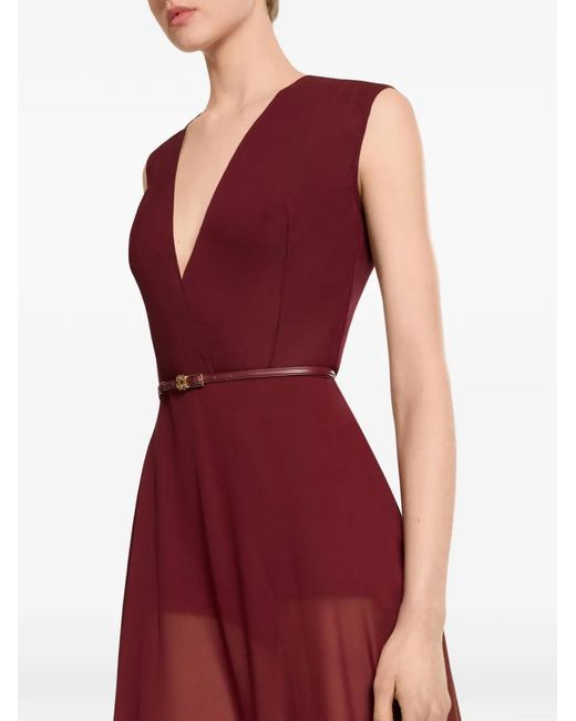 Elie Saab Red V-Neck Belted Maxi Dress