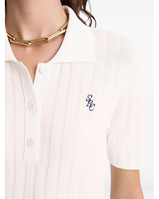 Sporty & Rich White Src Ribbed Logo Polo Top
