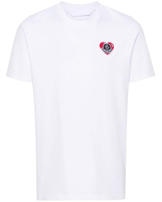 Moncler White Logo-patch Cotton T-shirt for men