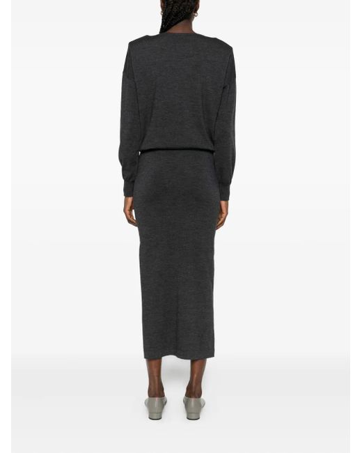 P.A.R.O.S.H. Black Long-Sleeve Midi Dress