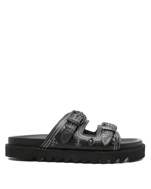 Toga Virilis Black Buckle-Embellished Leather Sandals for men