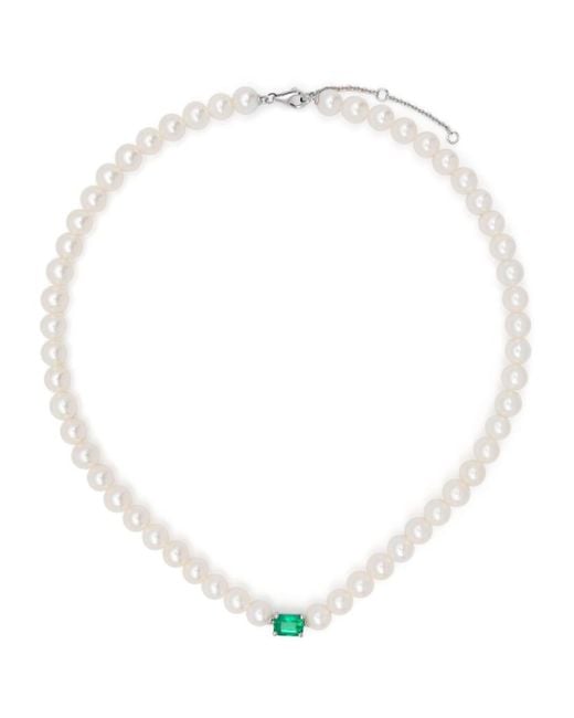 Yvonne Léon 18kt White Gold Collier Perles Pearl And Emerald Choker