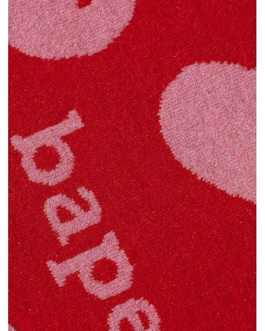 A Bathing Ape Red Heart-Pattern Fringed Scarf