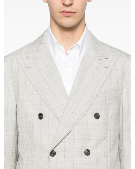 Caruso White Norma Double-Breasted Check-Pattern Suit for men