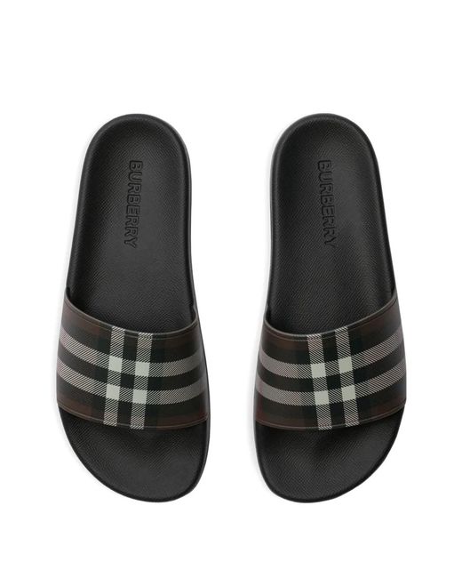 Burberry White Check-Print Flat Slides