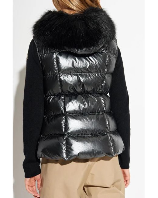 Moncler Black Anse Shearling-Collar Down Vest