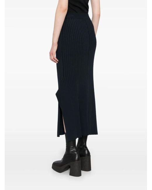 Stella McCartney Blue Ribbed Flared Slit Midi Skirt