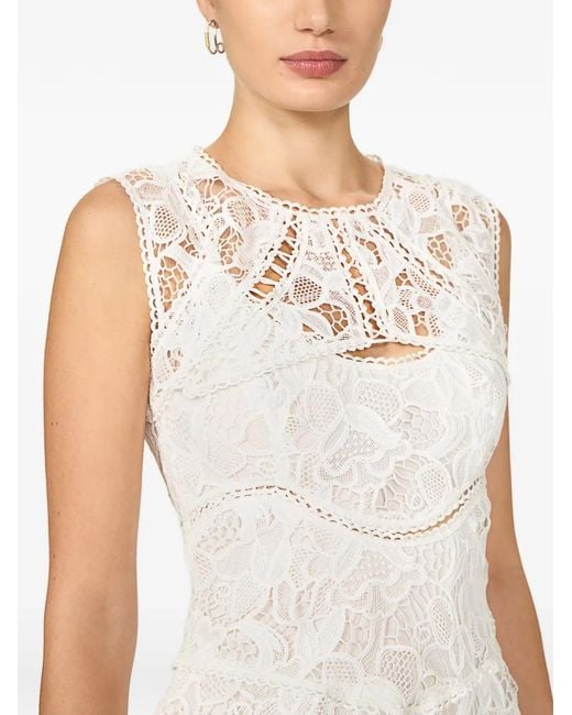 Costarellos White Janica Lace Asymmetric Dress