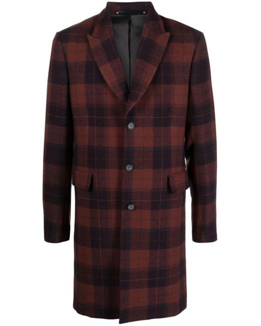 Paul Smith Red Plaid-check Single-breasted Wool Coat for men