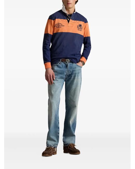 Polo Ralph Lauren Blue Stripe-Detail Long-Sleeved Polo Shirt for men