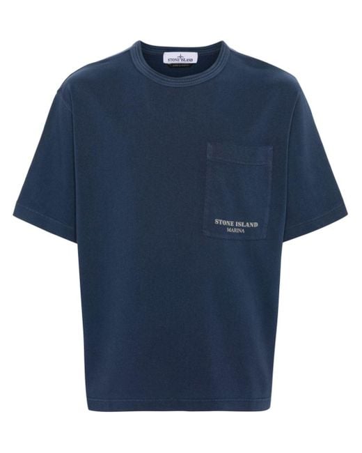 Stone Island Blue Logo-print Cotton T-shirt for men