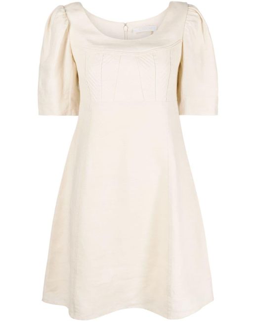 Chloé Natural Flared Linen Mini Dress