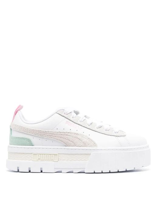 PUMA White Mayze Mix Leather Sneakers