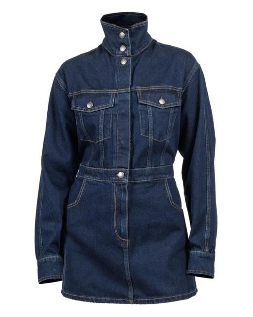 DL1961 Blue Buttoned Flap-Pockets Denim Mini Dress