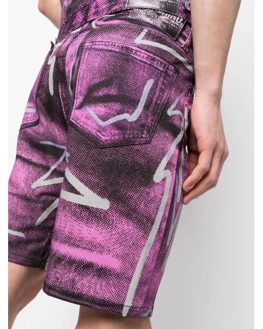 Moschino Red Shadows & Squiggles Denim Shorts for men