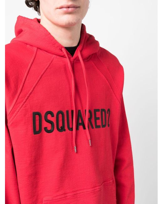 Raised-logo drawstring hoodie di DSquared² in Red da Uomo