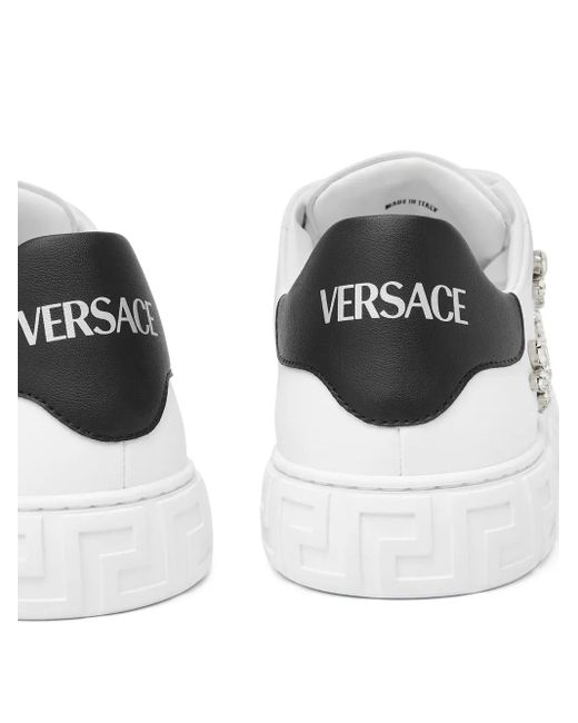Versace White La Greca Crystal-Embellished Sneakers