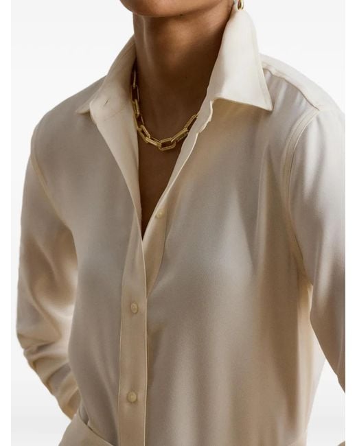 Ralph Lauren White Belted Double-Faced Georgette Midi Shirt Dress