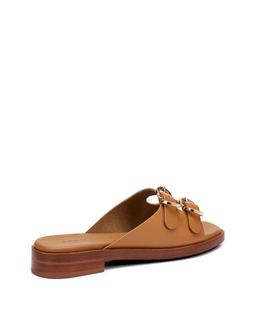 Frau Brown Double-Strap Buckle Sandals