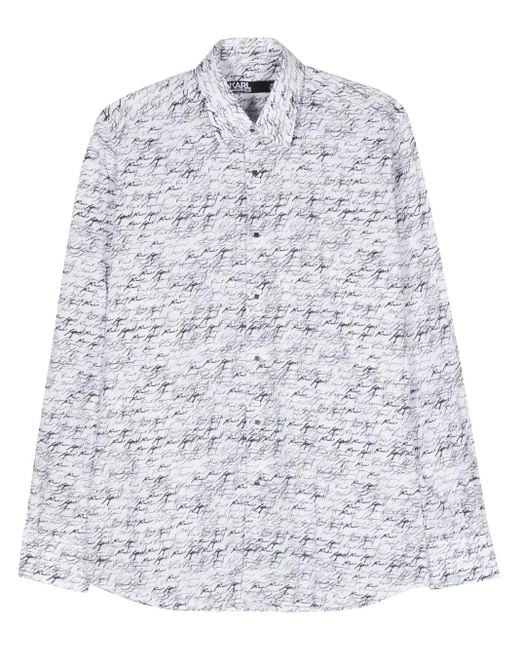 Karl Lagerfeld White Logo-Print Cotton Shirt for men