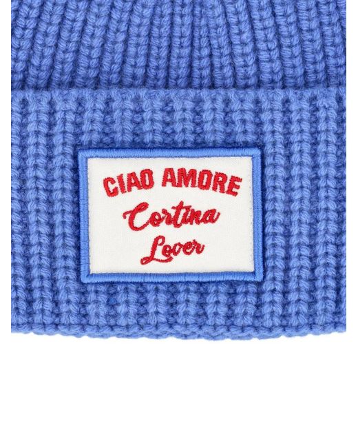Giada Benincasa Blue Gerippte Beanie mit Logo-Patch
