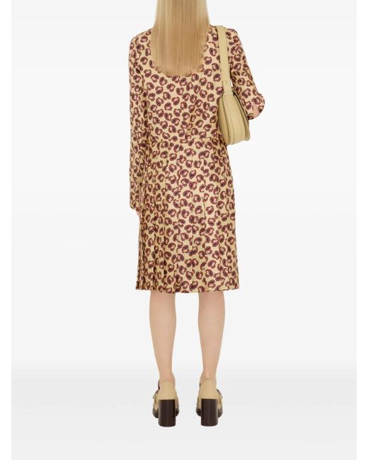 Burberry Natural Paisley-Print Silk Pleated Midi Skirt