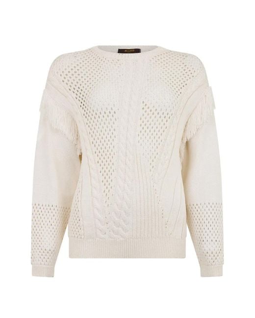 Moorer White Fringe-Trimmed Sweater