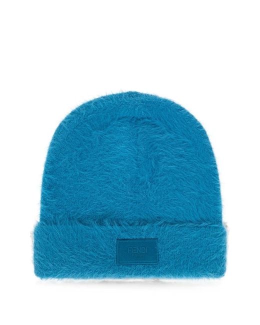Fendi Blue Logo-Patch Beanie Hat