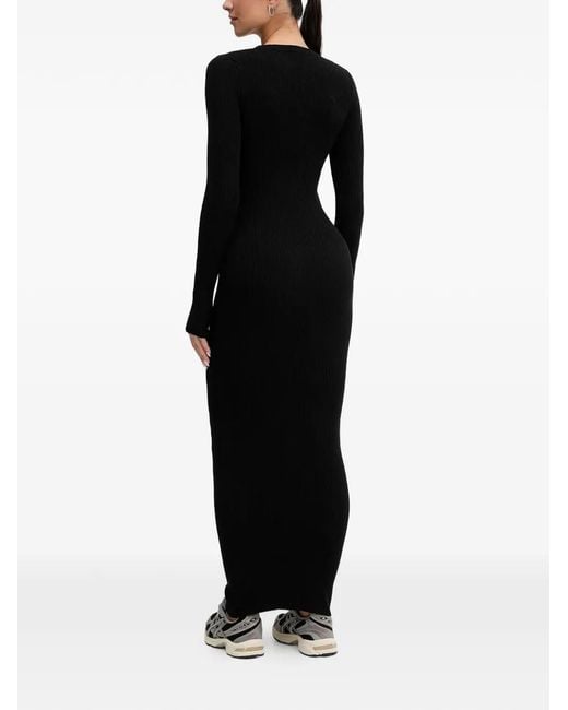 Guess Black Long-Sleeve Ribbed Maxi Dress