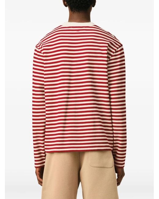 AMI Red Mariniere Cotton T-Shirt With Ami De Coeur