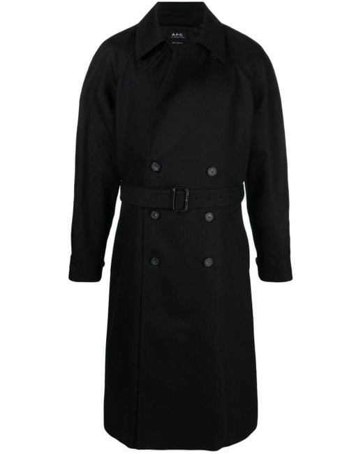 A.P.C. Black Lou Belted Trench Coat for men