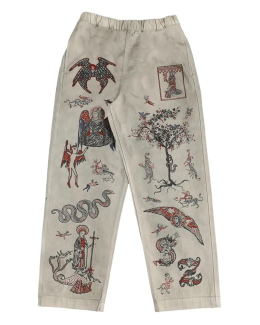 メンズ Samuel Zelig Medieval Print Trousers Gray