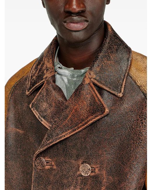 DIESEL Brown Veste L-Nahun En Cuir for men