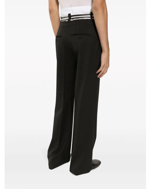 Dolce & Gabbana Black Layered-Waist Virgin-Wool Trousers for men