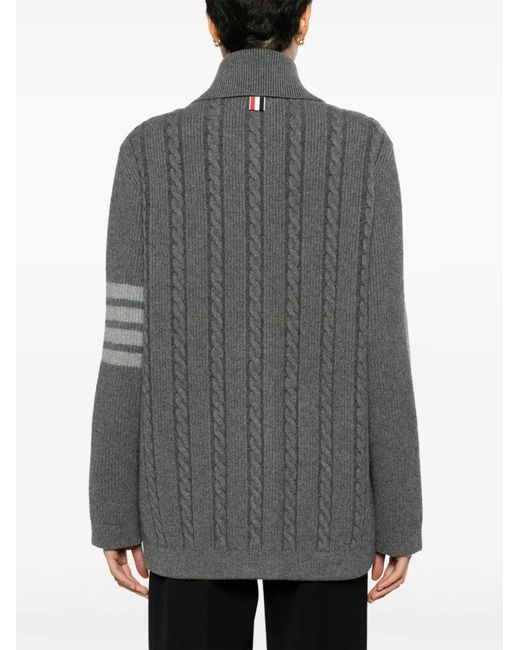 Thom Browne Gray Cable-Knit Bomber Jacket