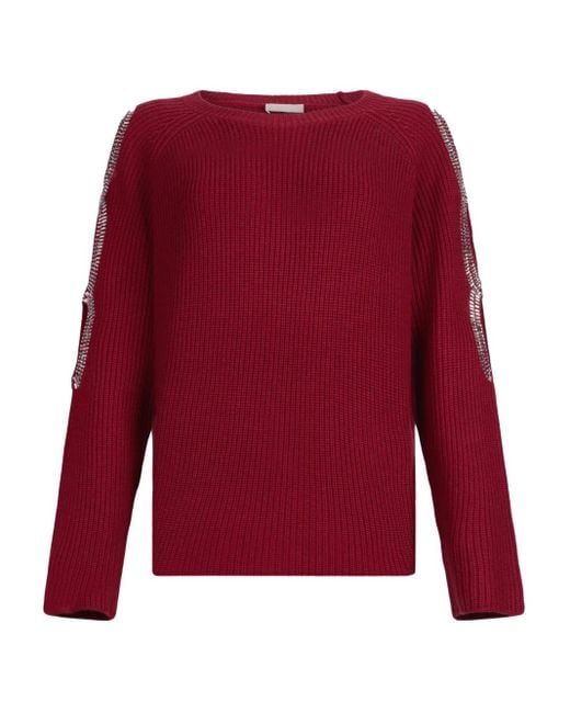 Liu Jo Red Cut-Out Embellished Sweater