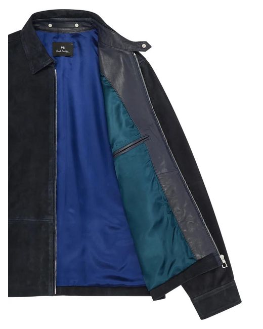 Paul Smith Blue Zip Suede Jacket for men