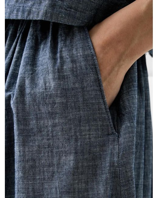 Benetton Blue Pleated-Waistband Midi Full Skirt