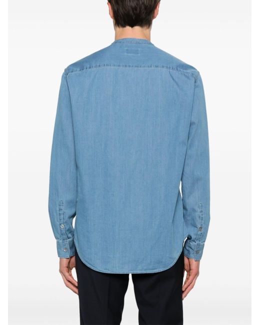 Giorgio Armani Blue Band-collar Denim Shirt for men