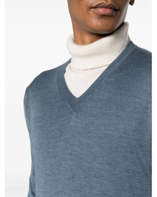 Colombo Blue Fine-Knit V-Neck Jumper for men